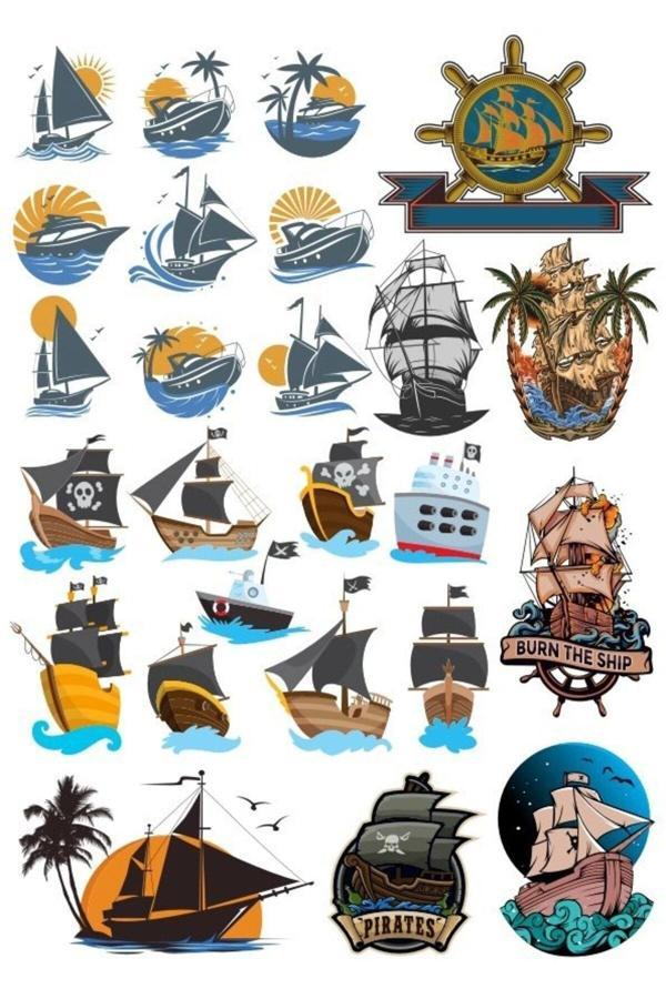 Gemi Sticker Set 24 Parça Telefon, Tablet, Defter, Laptop Sticker - Image 1