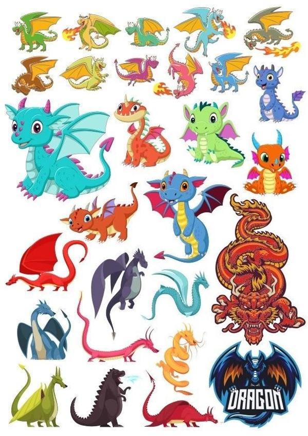 Ejderha Dragon Sticker Set 24 Parça Telefon, Tablet, Defter, Laptop Sticker - Image 1