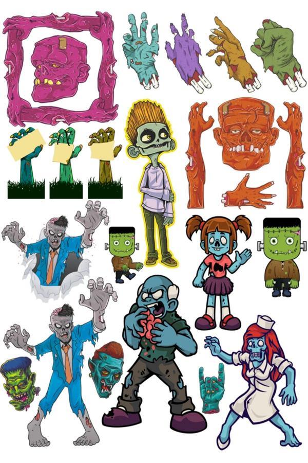 Zombie Sticker Set-2 15 Parça Telefon, Tablet, Defter, Laptop Sticker - Image 1