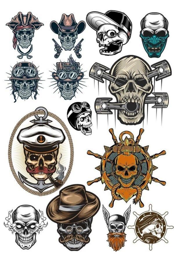 İskelet Kurukafa Sticker Set-4 13 Parça Telefon, Tablet, Defter, Laptop Sticker - Image 1