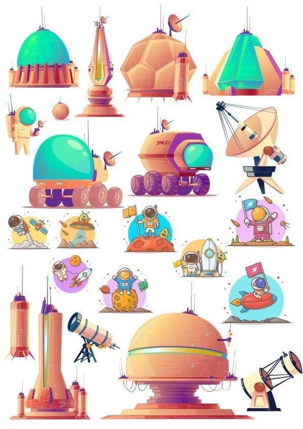 Uzay Temalı Sticker Set 12 Parça Telefon, Tablet, Defter, Laptop Sticker - Image 1