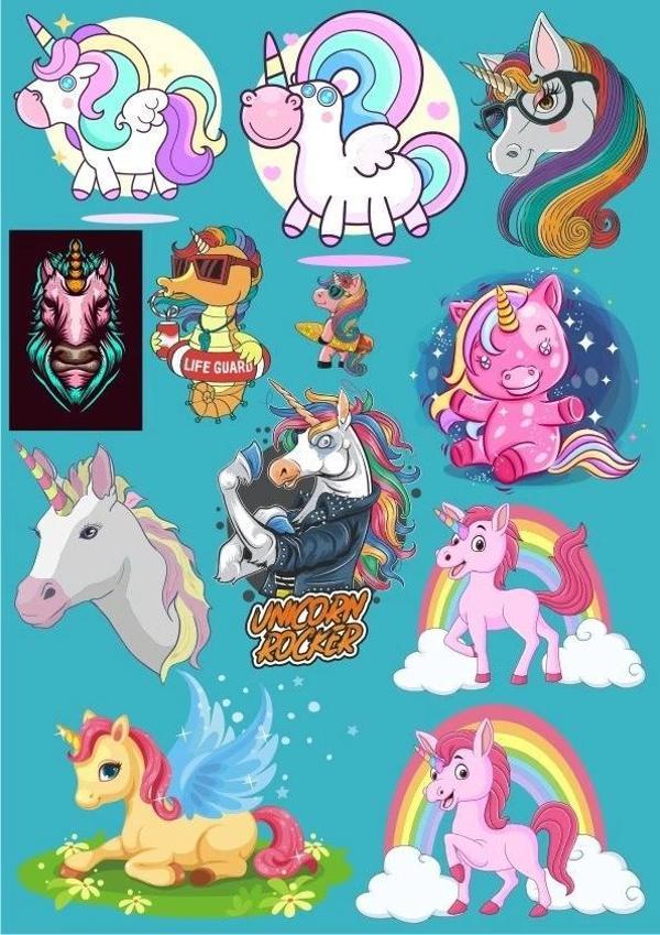 Uncorn Sticker Set-1 12 Parça Telefon, Tablet, Defter, Laptop Sticker - Image 1