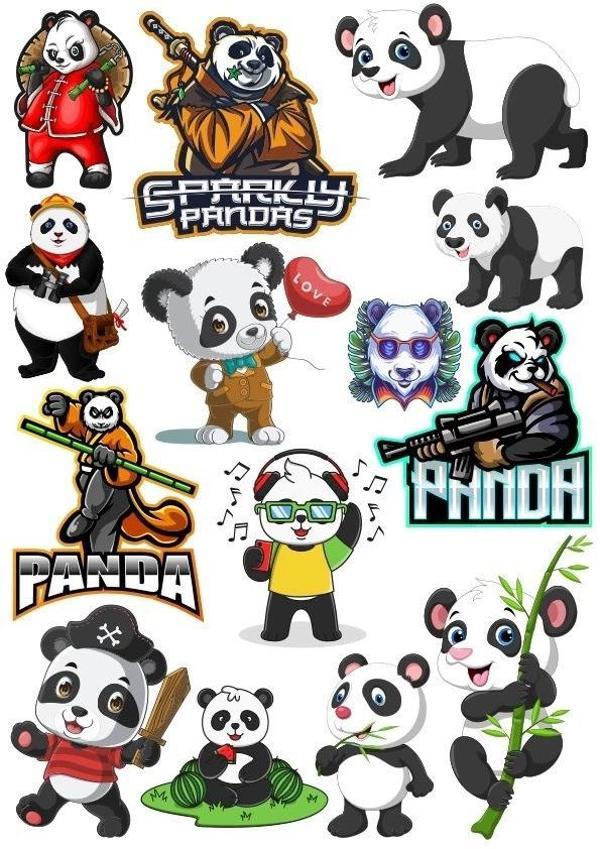 Panda Sticker Set-6 14 Parça Telefon, Tablet, Defter, Laptop Sticker - Image 1
