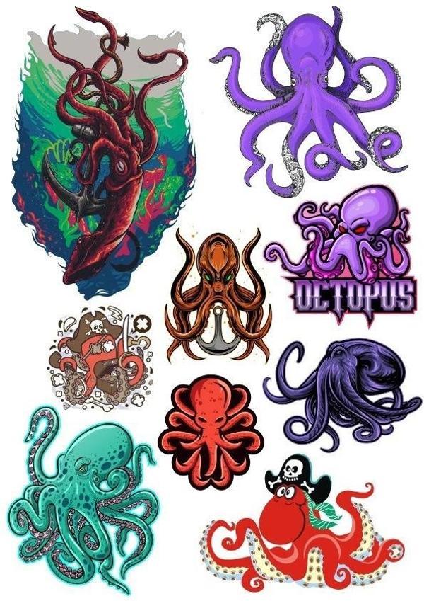 Ahtapot Sticker Set-2 9 Parça Telefon, Tablet, Defter, Laptop Sticker - Image 1