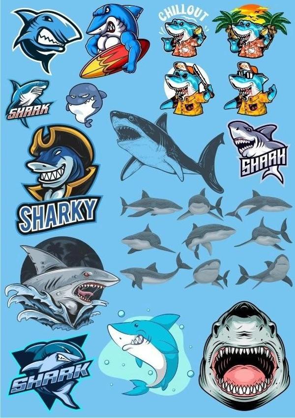 Köpek Balığı Sticker Set-3 17 Parça Telefon, Tablet, Defter, Laptop Sticker - Image 1