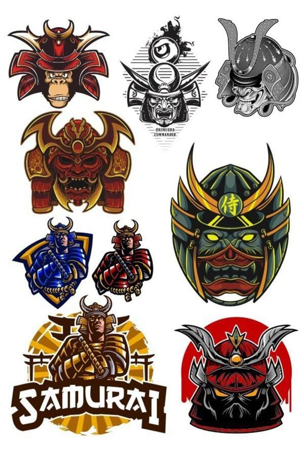 Samurai Sticker Set-1 9 Parça Telefon, Tablet, Defter, Laptop Sticker - Image 1