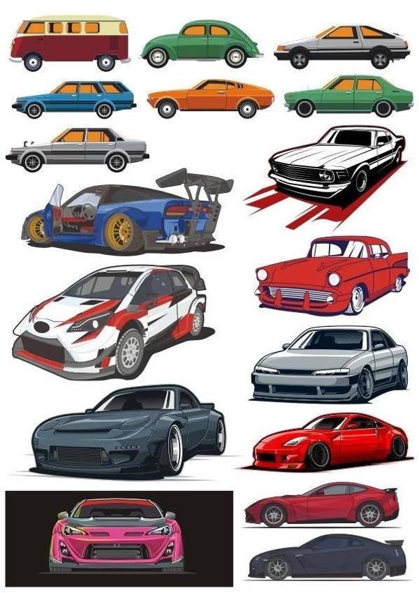 Arabalar Sticker Set 13 Parça Telefon, Tablet, Defter, Laptop Sticker - Image 1