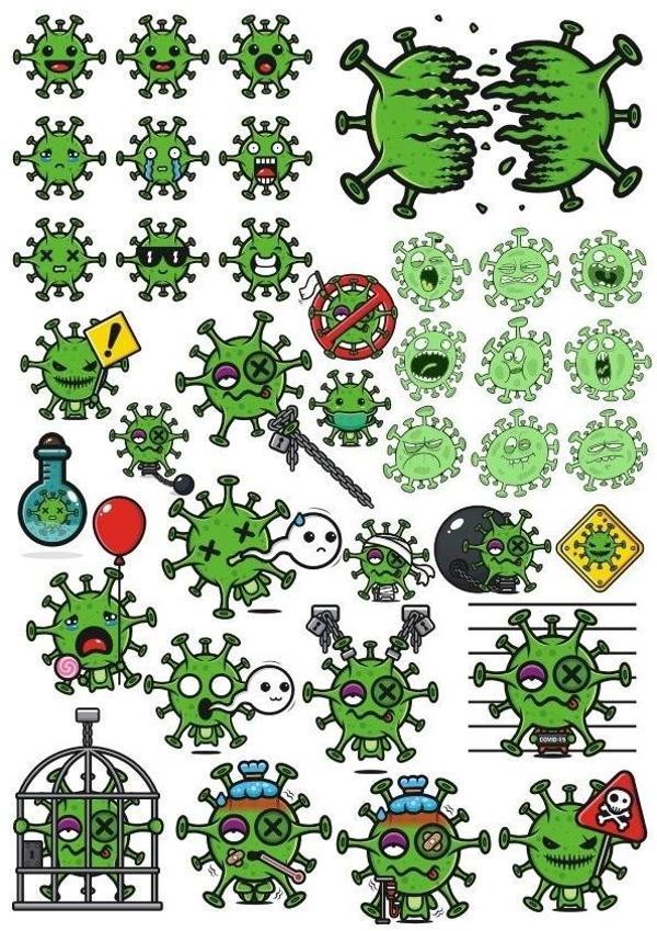 Virüs Sticker Set-5 32 Parça Telefon, Tablet, Defter, Laptop Sticker - Image 1