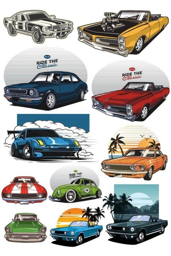 Arabalar Sticker Set-8 11 Parça Telefon, Tablet, Defter, Laptop Sticker - Image 1