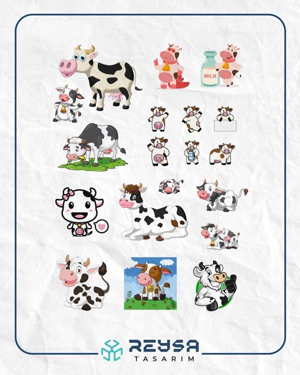 İnek Sticker Set-2 19 Parça Telefon, Tablet, Defter, Laptop Sticker - Image 1