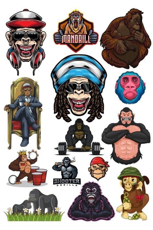Goril Sticker Set-2 15 Parça Telefon, Tablet, Defter, Laptop Sticker - Image 1
