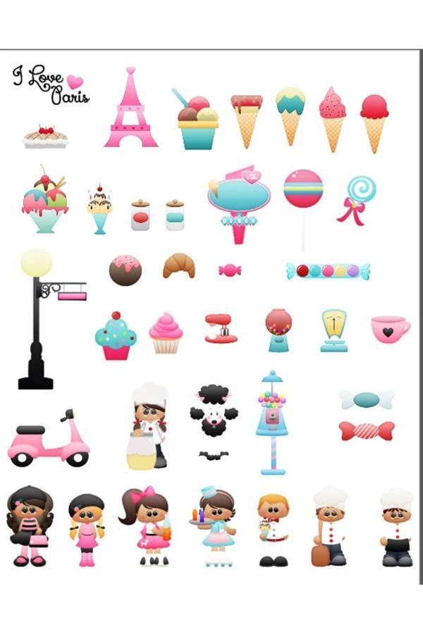 Cupcake, Dondurma ve Paris Sticker Set - Image 1