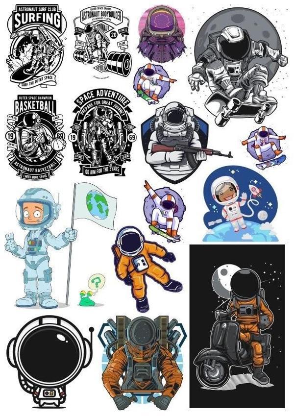 Astronot Stikcer Set-3 16 Parça Telefon, Tablet, Defter, Laptop Sticker - Image 1