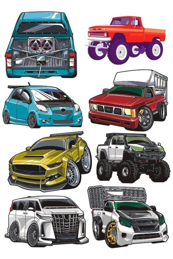 Arabalar Sticker Set-2 8 Parça Telefon, Tablet, Defter, Laptop Sticker - Image 1