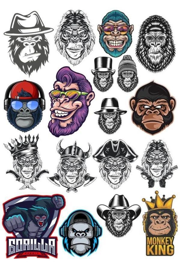 Goril Sticker Set-6 15 Parça Telefon, Tablet, Defter, Laptop Sticker - Image 1