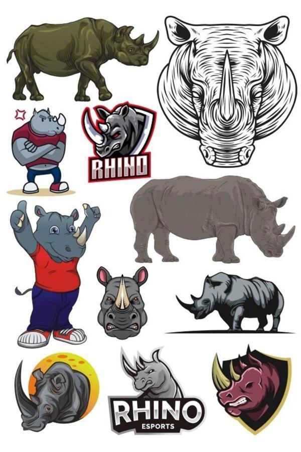 Gergedan Sticker Set-1 12 Parça Telefon, Tablet, Defter, Laptop Sticker - Image 1