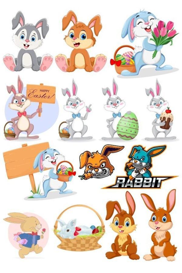 Tavşan Sticker Set-4 14 Parça Telefon, Tablet, Defter, Laptop Sticker - Image 1