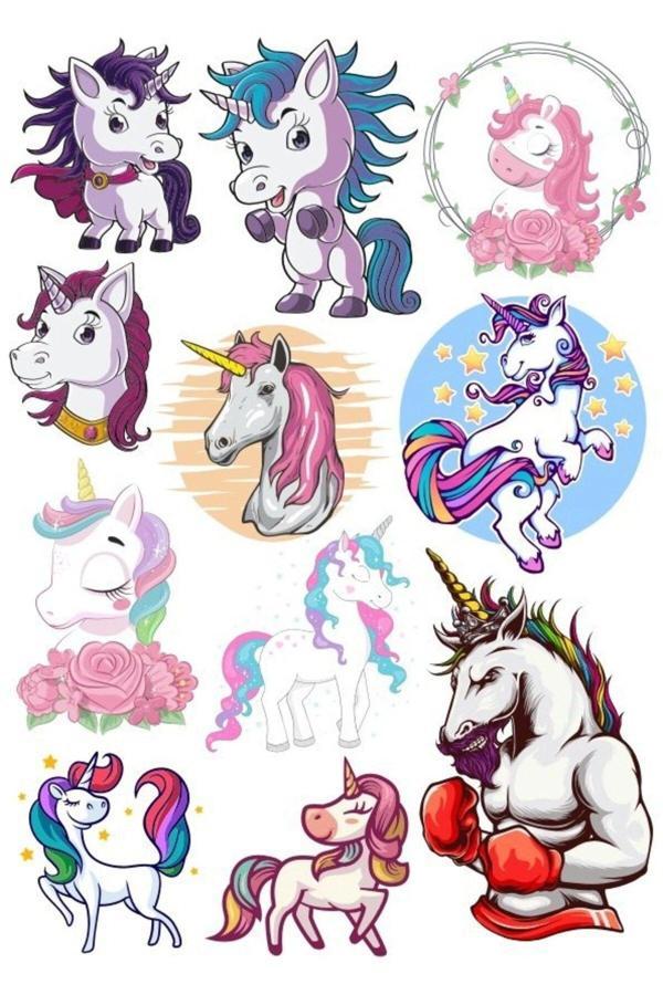 Unicorn Temalı Sticker Set-1 11 Parça Telefon, Tablet, Defter, Laptop Sticker - Image 1