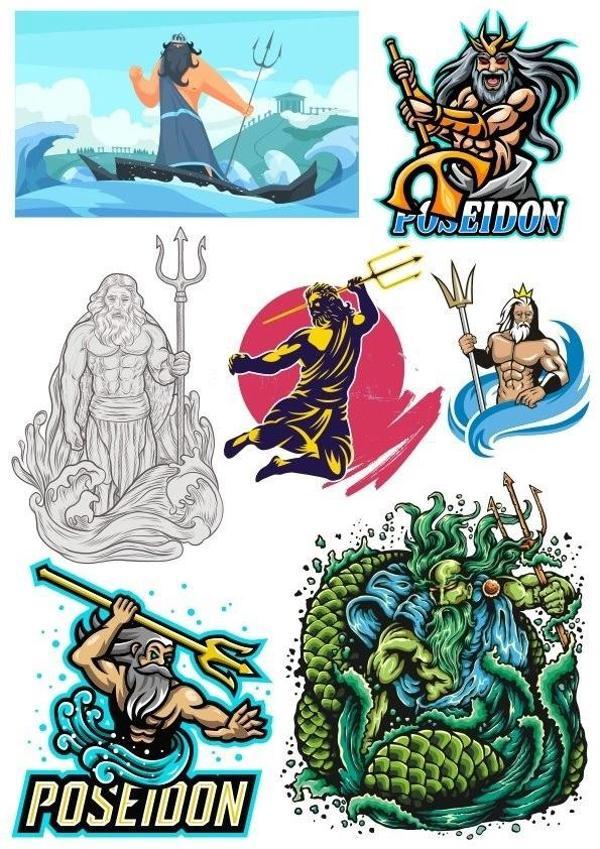Poseidon Sticker Set-1 9 Parça Telefon, Tablet, Defter, Laptop Sticker - Image 1