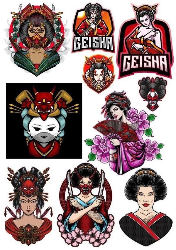 Geisha Sticker Set-2 10 Parça Telefon, Tablet, Defter, Laptop Sticker - Image 1