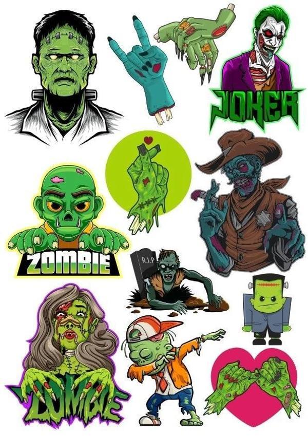 Zombi Sticker Set-5 13 Parça Telefon, Tablet, Defter, Laptop Sticker - Image 1