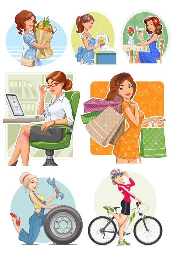 Çalışan Kadın Sticker Set 7 Parça Telefon, Tablet, Defter, Laptop Sticker - Image 1