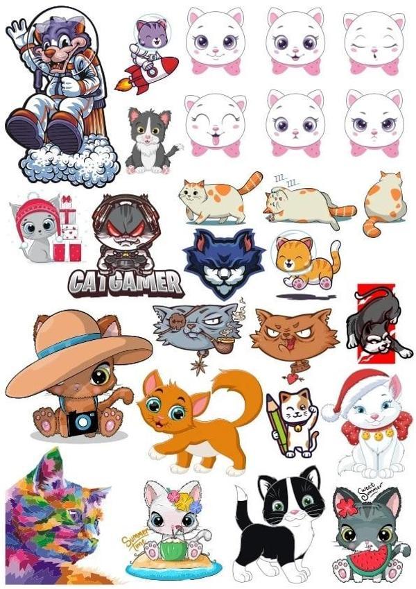 Sevimli Kediler Duvar Sticker Set 3 12 Parça Telefon, Tablet, Defter, Laptop Sticker - Image 1