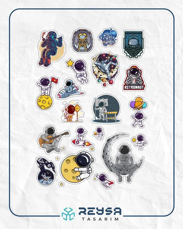 Astronot ve Uzay Sticker Set 4 16 Parça Telefon, Tablet, Defter, Laptop Sticker - Image 1