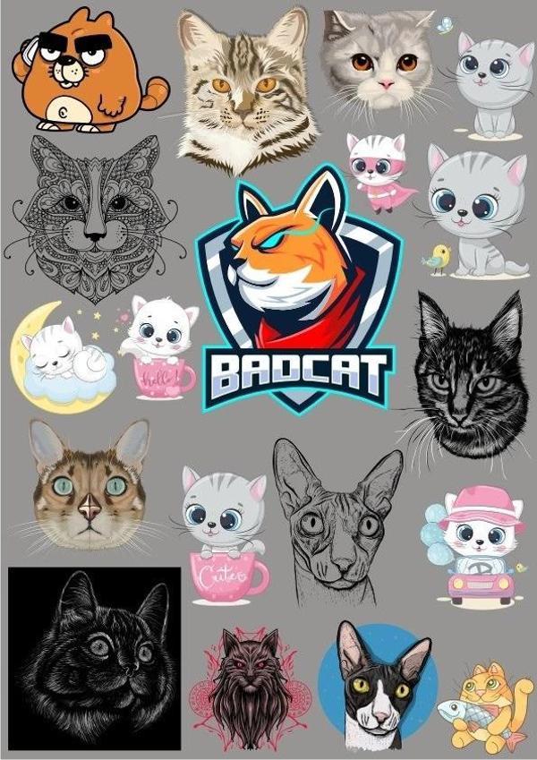 Kediler Sticker Set 14 Parça Telefon, Tablet, Defter, Laptop Sticker - Image 1