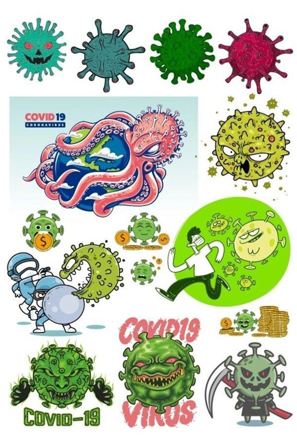 Virüs Bakteri Sticker Set 13 Parça Telefon, Tablet, Defter, Laptop Sticker - Image 1