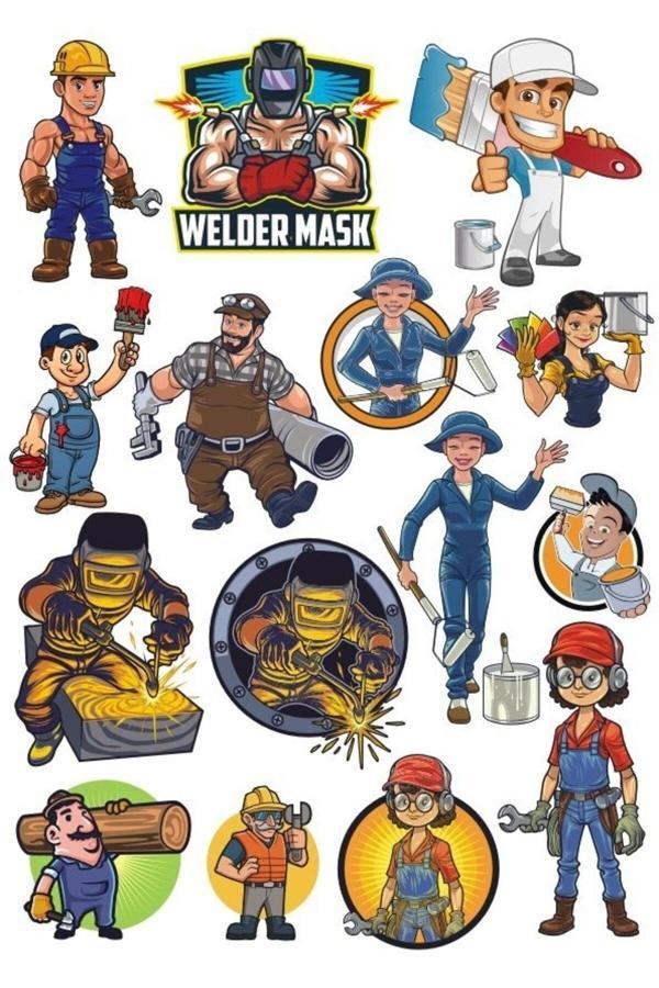 İşçi Sticker Set-2 15 Parça Telefon, Tablet, Defter, Laptop Sticker - Image 1