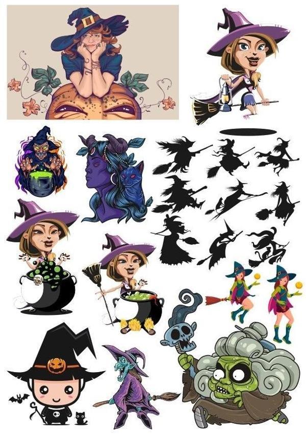 Cadı Sticker Set-5 19 Parça Telefon, Tablet, Defter, Laptop Sticker - Image 1