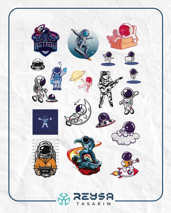 Astronot ve Uzay Sticker Set 6 20 Parça Telefon, Tablet, Defter, Laptop Sticker - Image 1