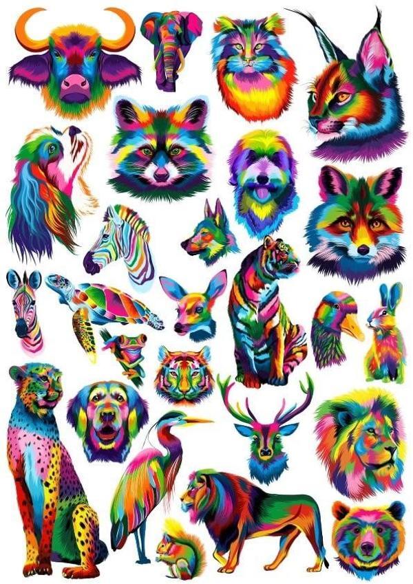 Renkli Hayvanlar Sticker Set 1 20 Parça Telefon, Tablet, Defter, Laptop Sticker - Image 1