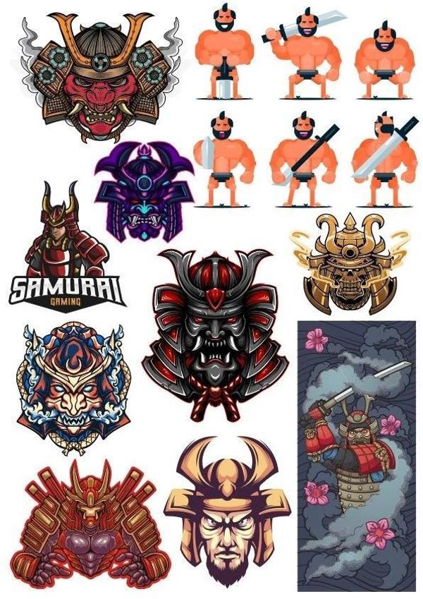 Samurai Sticker Set-10 13 Parça Telefon, Tablet, Defter, Laptop Sticker - Image 1