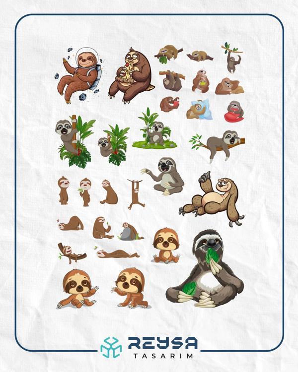 Tembel Hayvan Stciker Set 25 Parça Telefon, Tablet, Defter, Laptop Sticker - Image 1