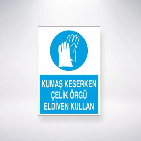 Kumaş Keserken Çelik Örgü Eldiven Kullan Sticker 20X28 Cm - Image 1