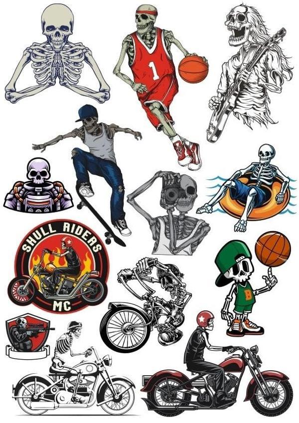İskelet Sticker Set 5 15 Parça Telefon, Tablet, Defter, Laptop Sticker - Image 1