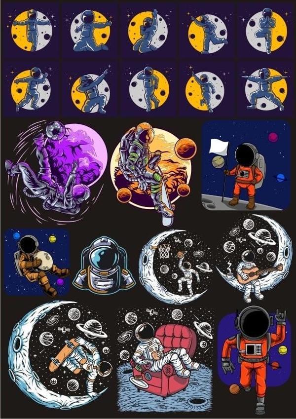 Uzay ve Astronot Sticker Set 2 19 Parça Telefon, Tablet, Defter, Laptop Sticker - Image 1