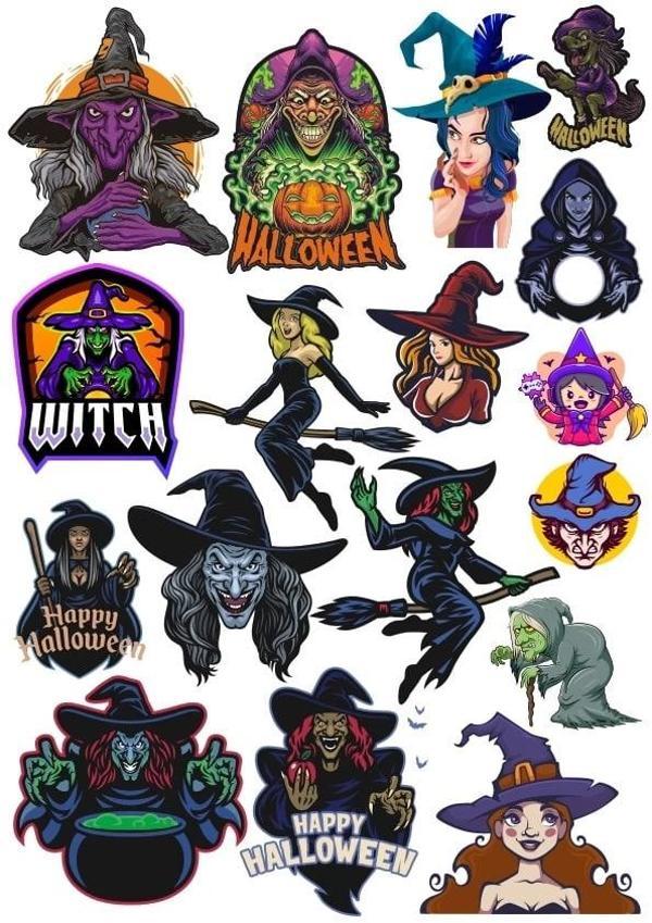 Hallowen Cadı Sticker Set 20 Parça Telefon, Tablet, Defter, Laptop Sticker - Image 1