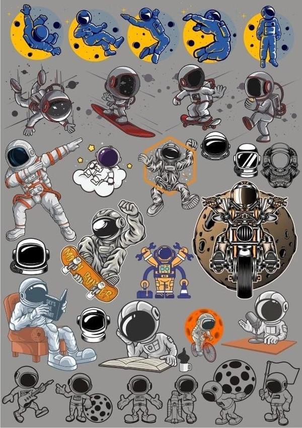 Astronot Sticker Set 9 15 Parça Telefon, Tablet, Defter, Laptop Sticker - Image 1
