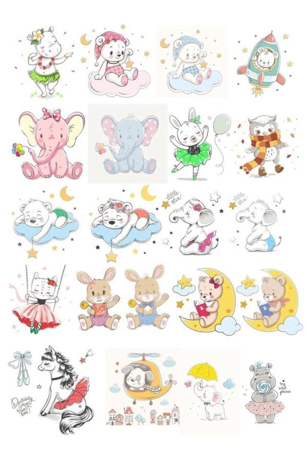Sevimli Uyuyan Hayvanlar Sticker Set 21 Parça Telefon, Tablet, Defter, Laptop Sticker - Image 1