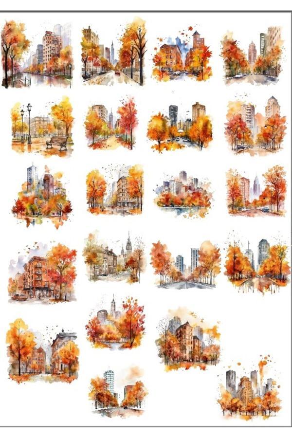 Sonbahar Temalı Şehir Sticker Set - Image 1