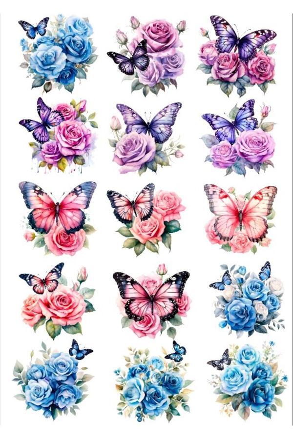 Çiçekler ve Kelebekler Sticker Set - Image 1