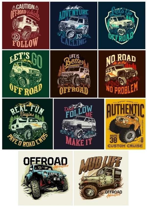 Retro 4x4 -1 Off Road Sticker Set4 11 Parça Telefon, Tablet, Defter, Laptop Sticker - Image 1