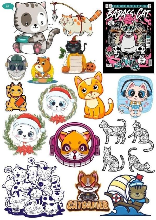 Sevimli Kedi Sticker Set 5 20 Parça Telefon, Tablet, Defter, Laptop Sticker - Image 1