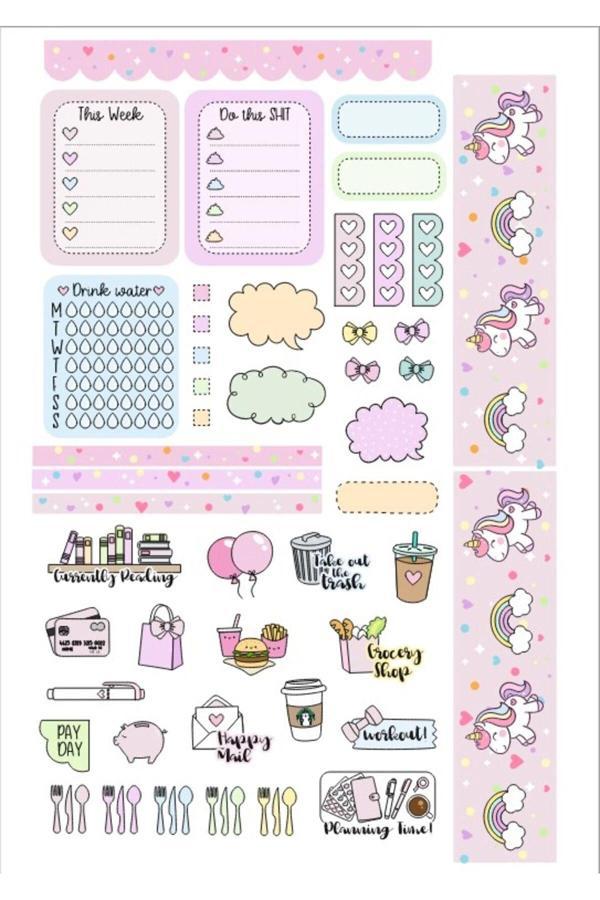 Sevimli Unicornlu Planlayıcı Sticker Set - Image 1