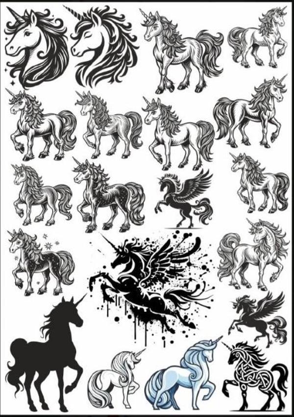 Siyah Beyaz Unicorn Sticker Set - Image 1