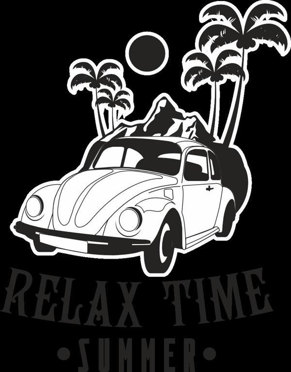 Eski Araba ve Palmiyeler Sticker 10x10 cmRenkli Sticker - Image 1