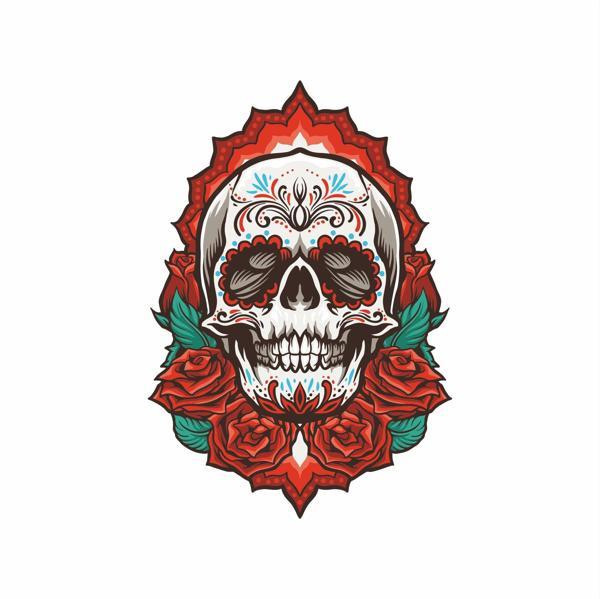 Güllü İskelet Sticker 10x10 cmRenkli Sticker - Image 1